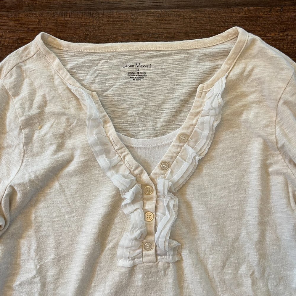 Jason Maxwell Long Sleeve Ruffled V-Neck Top - Picture 4 of 7